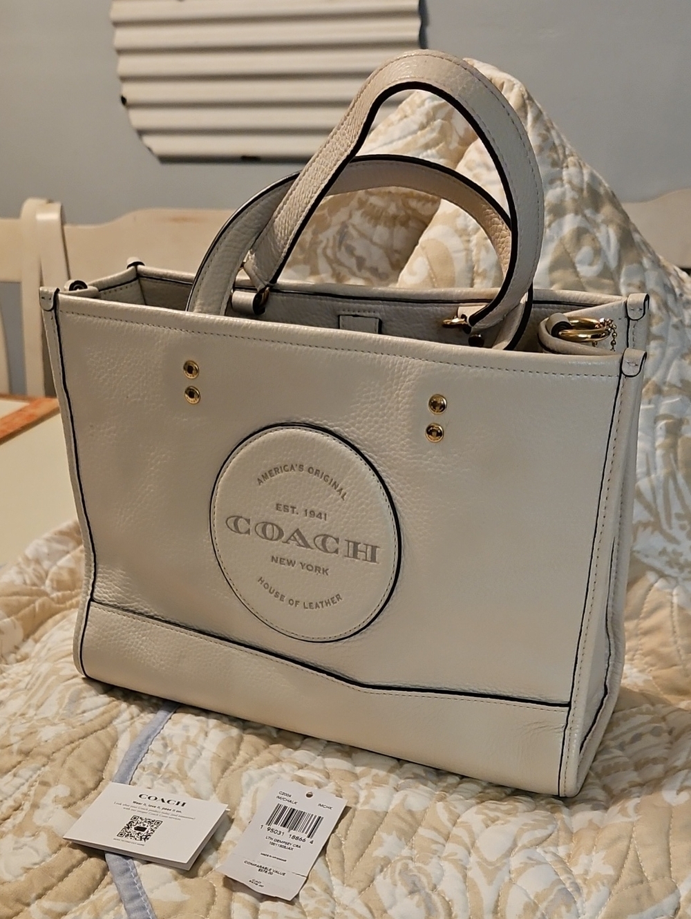 Coach Dempsey Pebbled Leather Carryall Logo Tote
